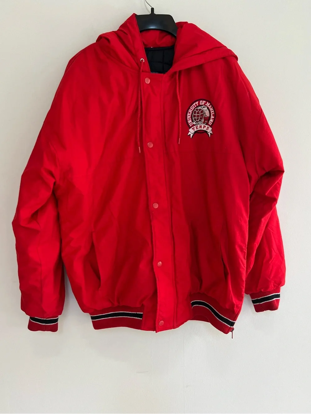 STARTER RARE Early 90s Vintage Maryland Terrapins Hooded Insulated Red Jacket, M